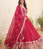 Pink embroidered sequin anarkali with dupatta