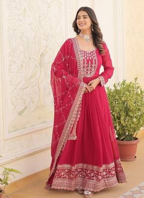 Pink embroidered sequin anarkali with dupatta 2