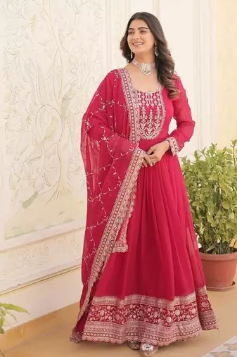 Pink embroidered sequin anarkali with dupatta