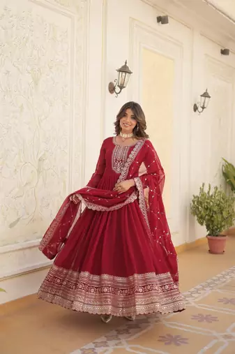 Faux blooming sequin embroidered Gown