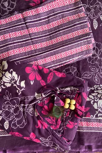 Plum Purple Floral Anarkali Kurta Pant Set with Dupatta