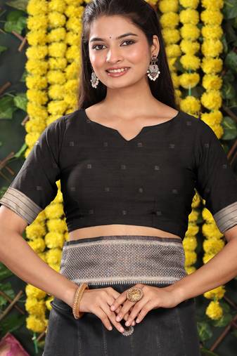 Black  printed linen cotton sarees with unsitch blouse