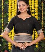 Black  printed linen cotton sarees with unsitch blouse
