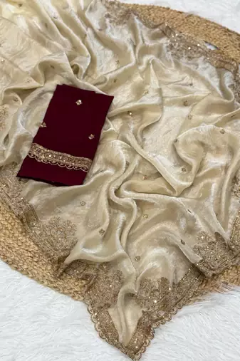 Cream Color Party  Dual Tone Satin Saree