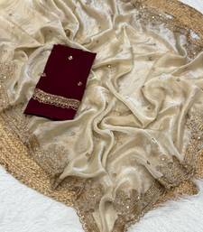 Cream Color Party  Dual Tone Satin Saree