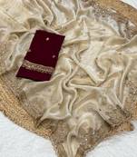 Cream Color Party  Dual Tone Satin Saree