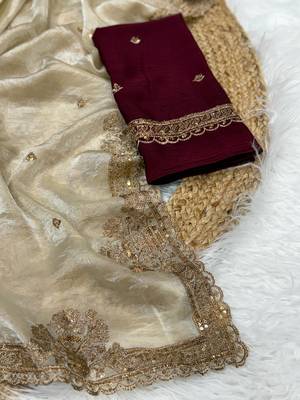 Cream Color Party  Dual Tone Satin Saree 2