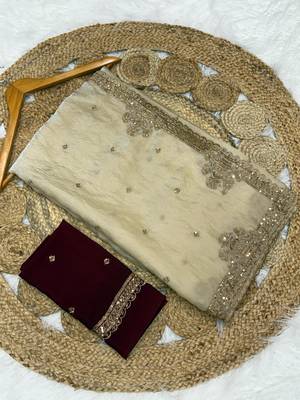 Cream Color Party  Dual Tone Satin Saree 3