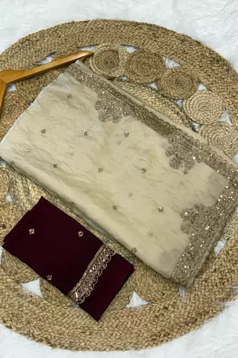 Cream Color Party  Dual Tone Satin Saree