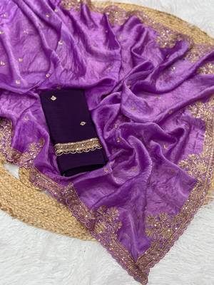 Purple Color Party  Dual Tone Satin Saree 1