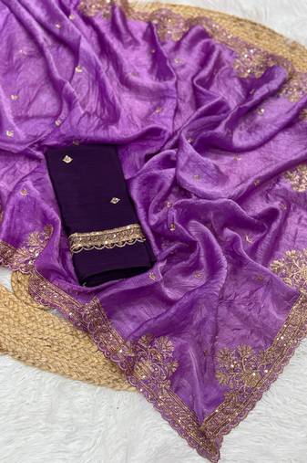 Purple Color Party  Dual Tone Satin Saree