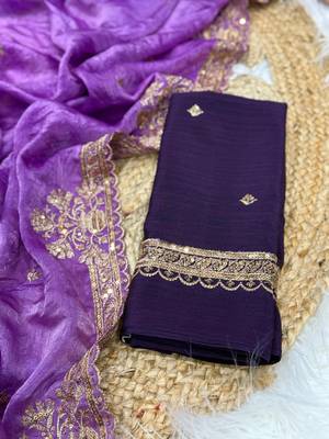 Purple Color Party  Dual Tone Satin Saree 2