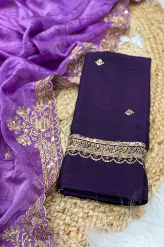 Purple Color Party  Dual Tone Satin Saree