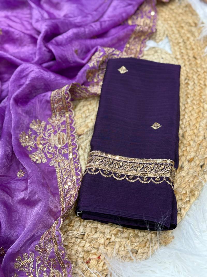 Purple Color Party  Dual Tone Satin Saree
