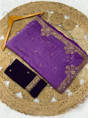 Purple Color Party  Dual Tone Satin Saree 3