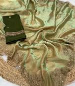 Olive Green Color Party  Dual Tone Satin Saree