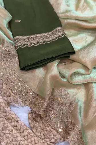 Olive Green Color Party  Dual Tone Satin Saree