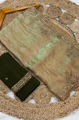 Olive Green Color Party  Dual Tone Satin Saree