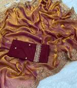 Golden Orange Color Party  Dual Tone Satin Saree