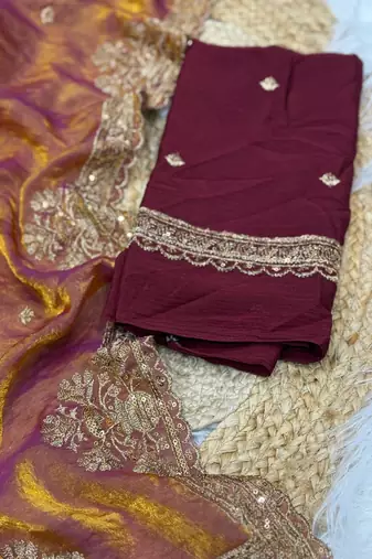 Golden Orange Color Party  Dual Tone Satin Saree