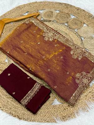 Golden Orange Color Party  Dual Tone Satin Saree 3