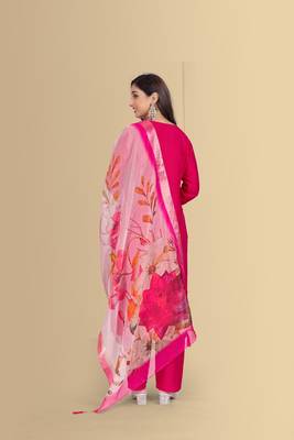 Rani color silk blend embroidred kurti pant dupatta 2