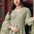 Pista green net embroidered readymade trendy gown