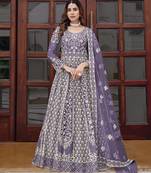 Lavender net embroidered readymade trendy gown