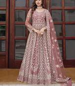Pink net embroidered readymade trendy gown