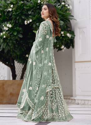 Light teal net embroidered readymade  gown 4