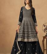 Black embroidered faux georgette trendy palazzo salwar kameez
