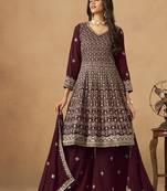Maroon embroidered faux georgette trendy palazzo salwar kameez
