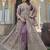 Lavender net slit style lehenga pant style anarkali suit
