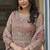 Light mauve net slit style lehenga pant style anarkali suit