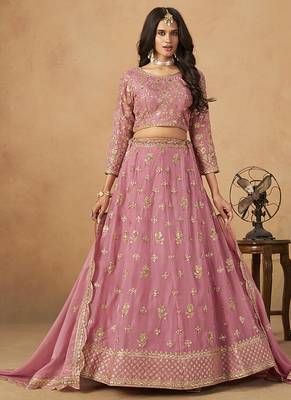 Embroidered Pink Organza Lehenga Choli 1