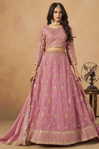 Embroidered Pink Organza Trendy Lehenga Choli