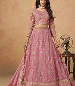 Embroidered Pink Organza Trendy Lehenga Choli