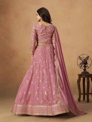 Embroidered Pink Organza Lehenga Choli 2