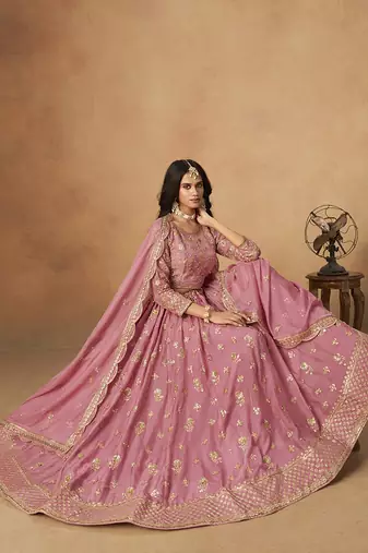 Embroidered Pink Organza Lehenga Choli