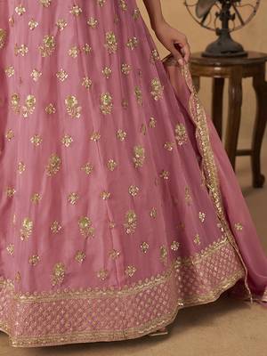 Embroidered Pink Organza Lehenga Choli 4
