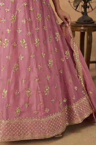Embroidered Pink Organza Lehenga Choli