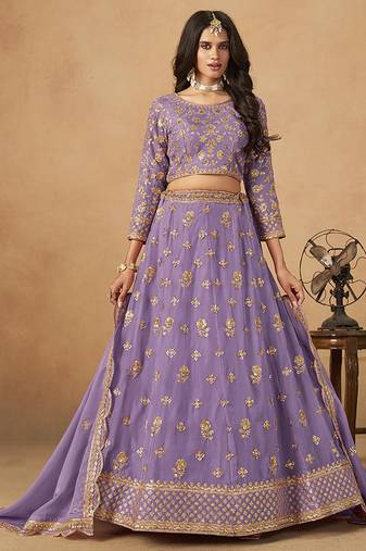 Embroidered Lavender Organza Trendy Lehenga Choli