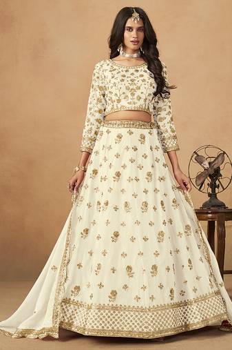 Embroidered White Organza Trendy Lehenga Choli