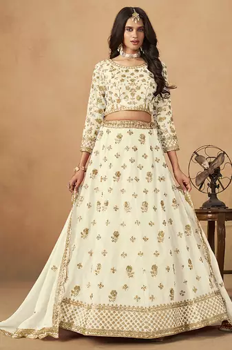 Embroidered White Organza Trendy Lehenga Choli