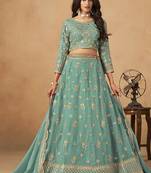 Embroidered Turquoise Organza Trendy Lehenga Choli