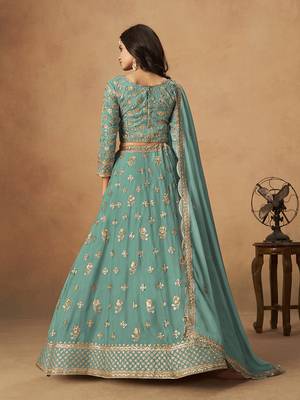 Embroidered Turquoise Organza Lehenga Choli 2