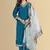 Blue color silk blend v-neck embroidred kurti pant dupatta