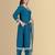 Blue color silk blend v-neck embroidred kurti pant dupatta