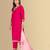 Rani color silk blend v-neck embroidred kurti pant dupatta