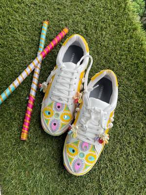 Yellow mirror embroidered leather sneaker 2